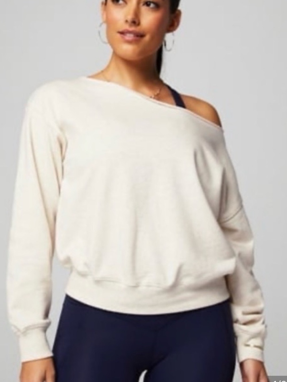 Fabletics Off-Shoulder Pullover Sweater in Bone Heather